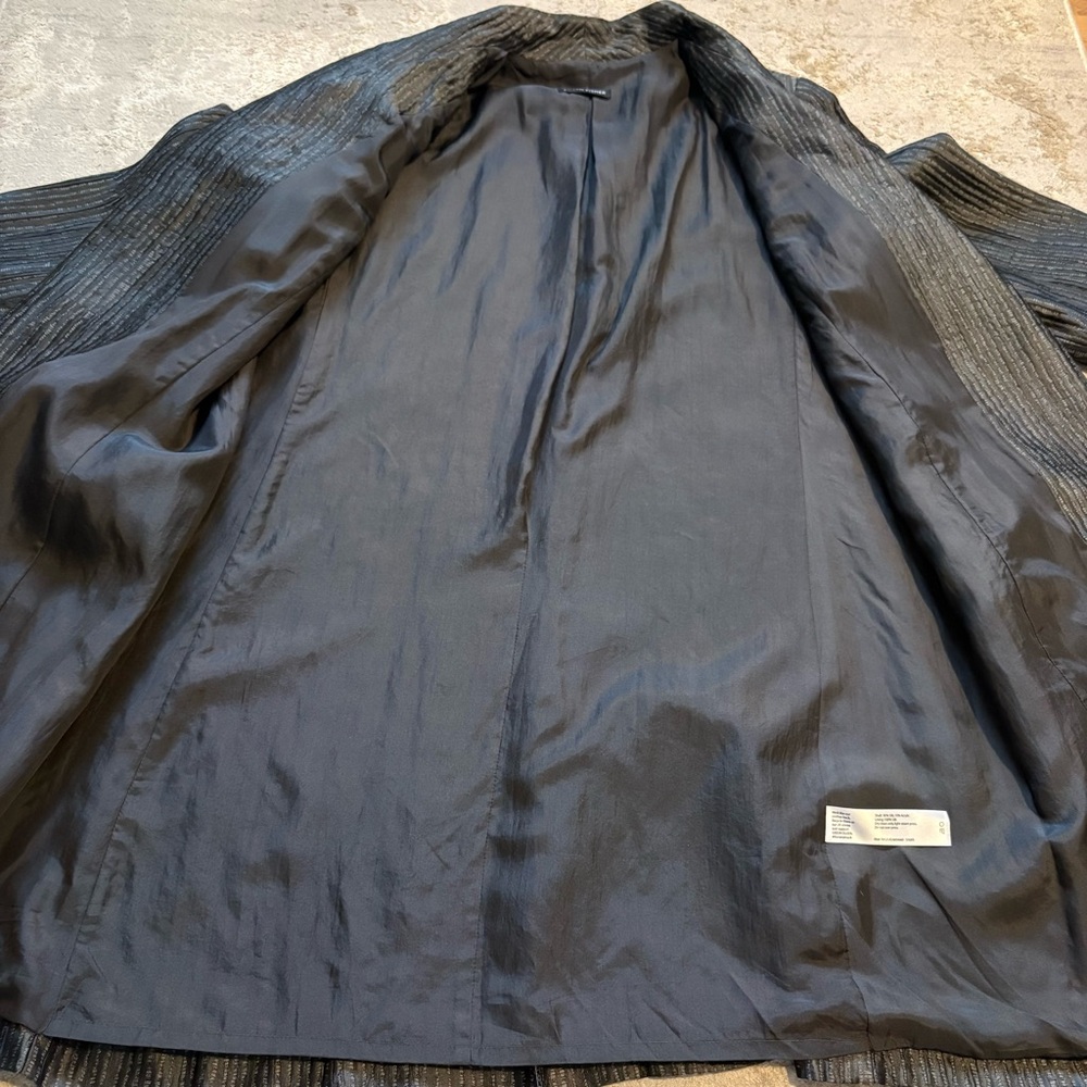 Eileen Fisher Metallic Grey Textured Silk Open Front 3/4 Jacket Size MEDIUM - Picture 12 of 16